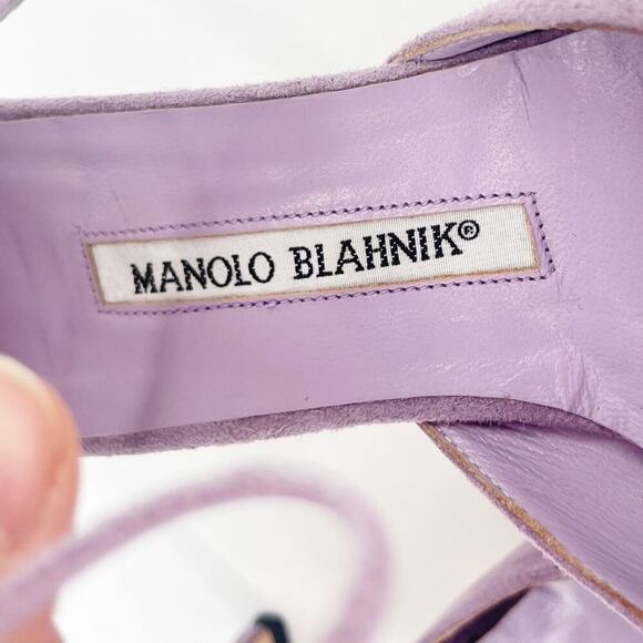 Manolo Blahnik Retro Lavender Suede Ruched Ankle Tie Pointed Toe Pump size IT 40 - Picture 8 of 11